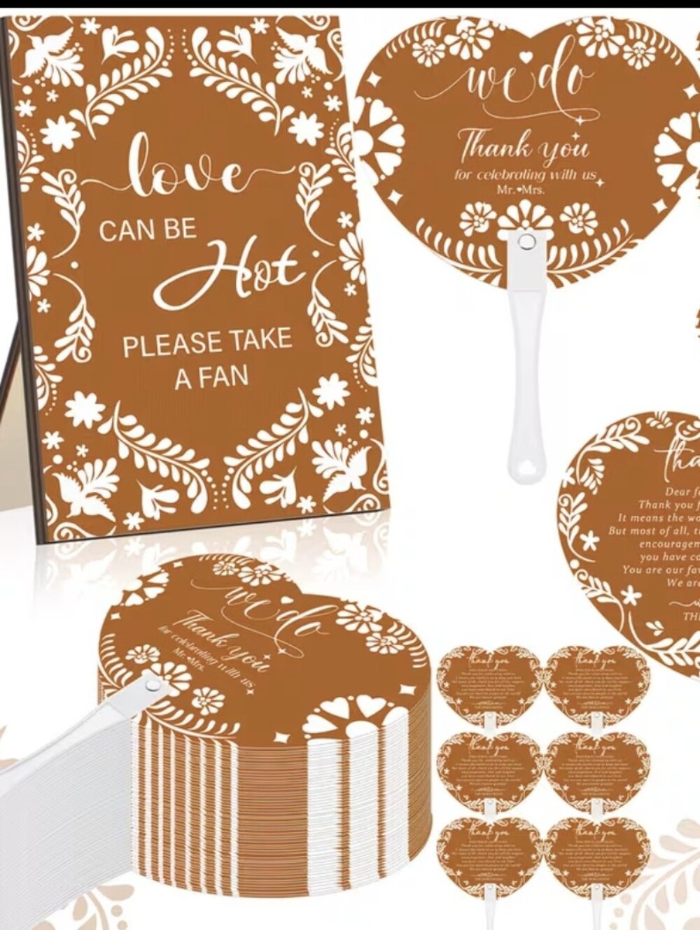 Brown Love Can Be Hot Mexican Theme Thank You Handheld Wedding Fans